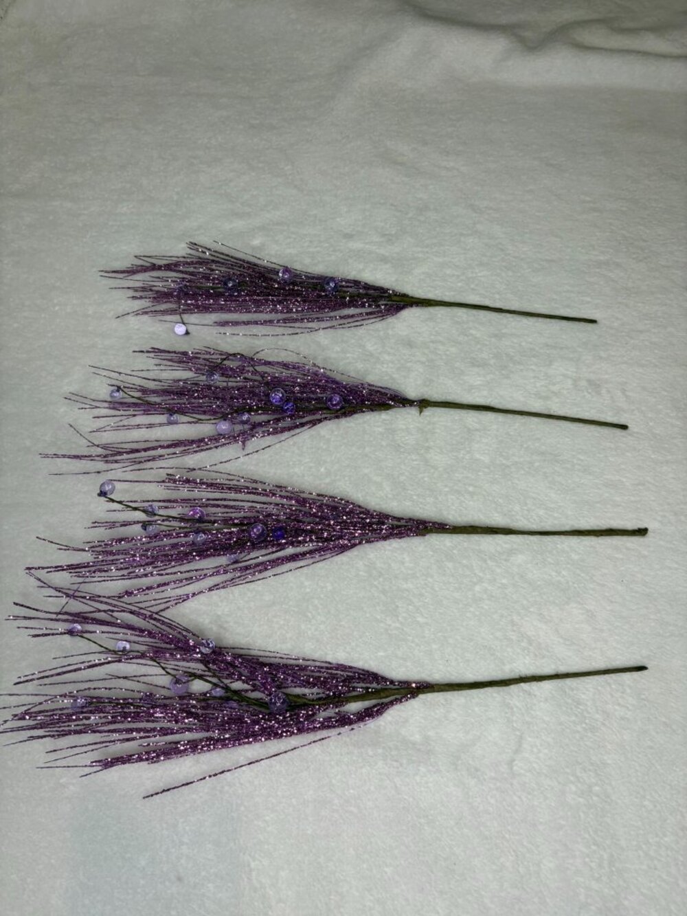 Set of 4 purpe glitter picks with beads, 14" from tip to end